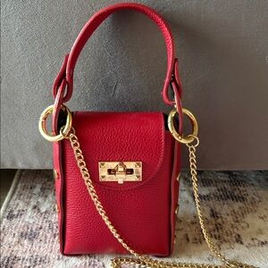 Anna Paola Red Leather Cellphone Crossbody Bag